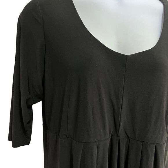 Lennie for Nina Leonard Elbow Sleeve Black Matte Jersey Fit & Flare Dress - Picture 3 of 8